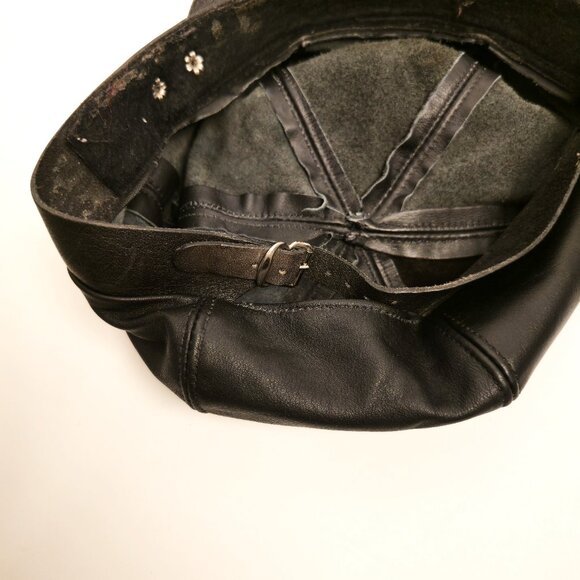 Vintage Leather Biker Cap Freedom Machine Adjustable Strap Studs Black One Size - Picture 4 of 4
